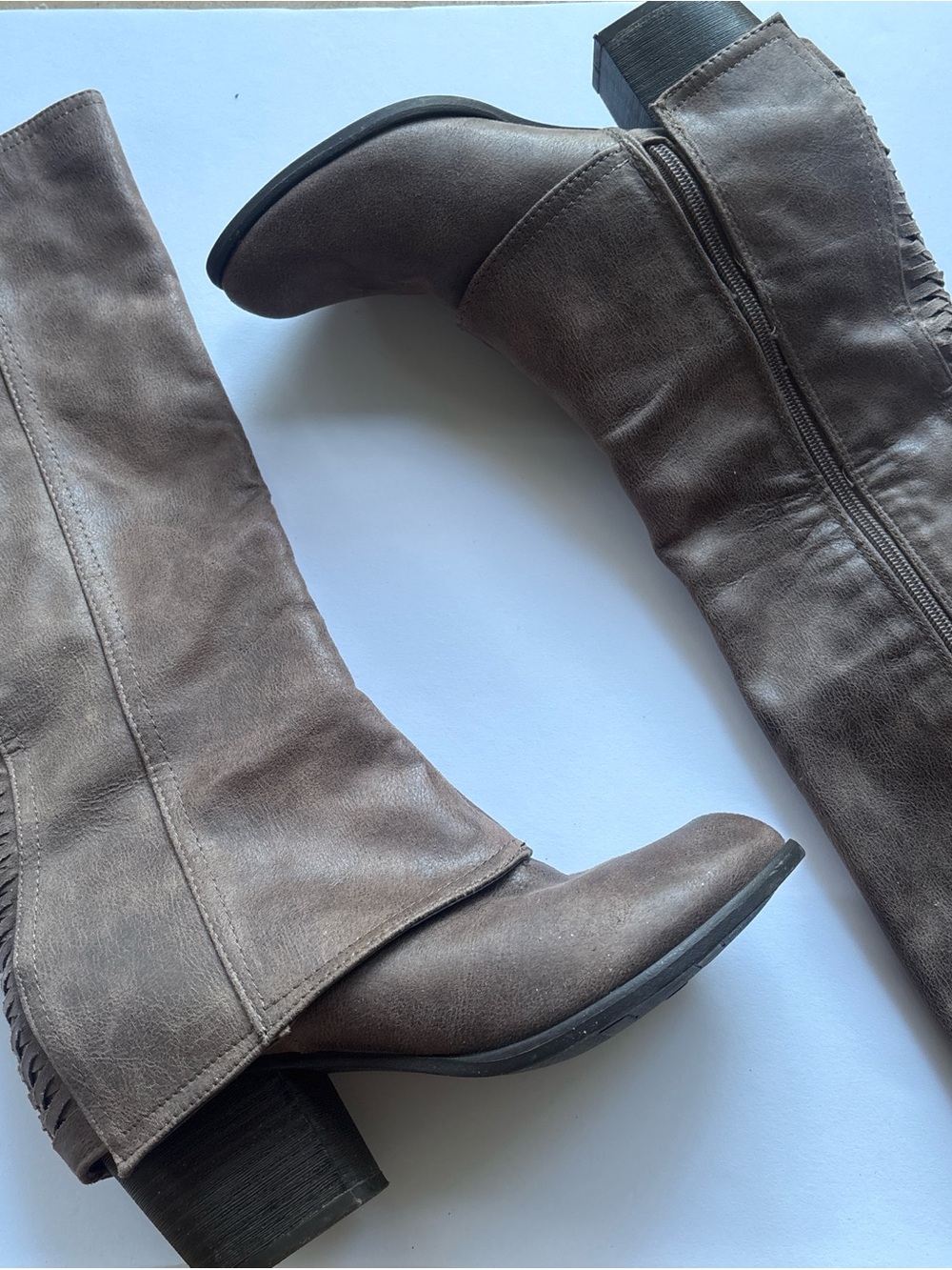 Fergalicious Taupe Brown Mid-Calf Block Heel Boots